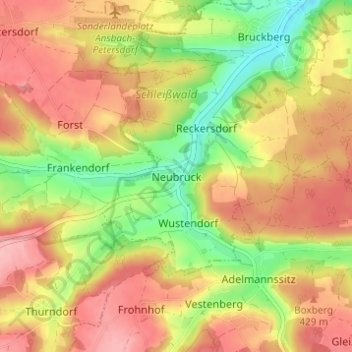Topografische Karte Neubruck, Höhe, Relief