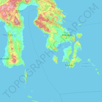 Topografische Karte Südost-Sulawesi, Höhe, Relief