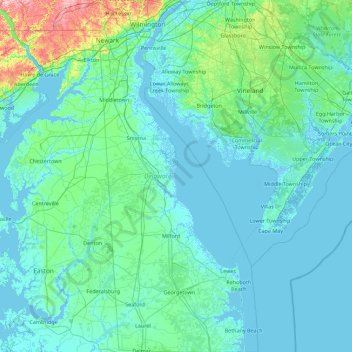Topografische Karte Delaware, Höhe, Relief