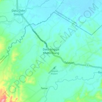 Topografische Karte Datu Anggal Midtimbang, Höhe, Relief