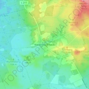 Topografische Karte Niederhaverbeck, Höhe, Relief
