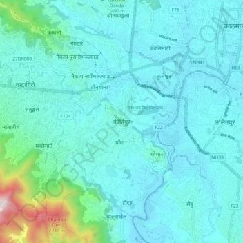 Topografische Karte Kirtipur, Höhe, Relief