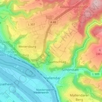 Topografische Karte Wüstenhof, Höhe, Relief