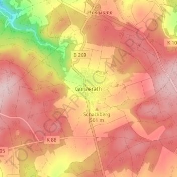 Topografische Karte Gonzerath, Höhe, Relief