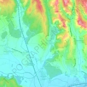 Topografische Karte Tobis, Höhe, Relief