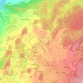 Topografische Karte Erbisreute, Höhe, Relief
