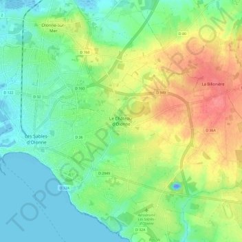 Topografische Karte Château-d'Olonne, Höhe, Relief