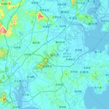 Topografische Karte 晋江市, Höhe, Relief