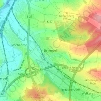 Topografische Karte Eichenzell, Höhe, Relief