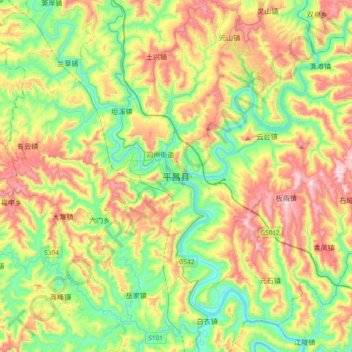 Topografische Karte Pingchang, Höhe, Relief