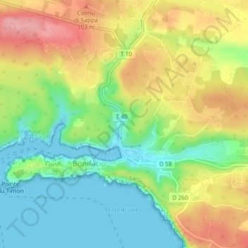 Topografische Karte Abri préhistorique d'Araguina-Sennola, Höhe, Relief