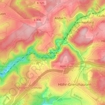 Topografische Karte Grenzau, Höhe, Relief