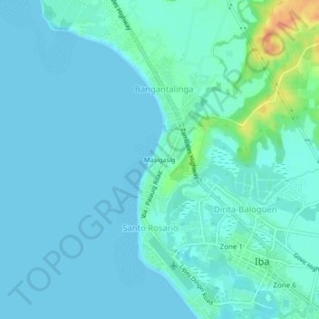 Topografische Karte Masigasig, Höhe, Relief