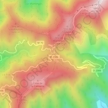 Topografische Karte Col de Turini, Höhe, Relief