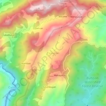 Topografische Karte Pamutan, Höhe, Relief