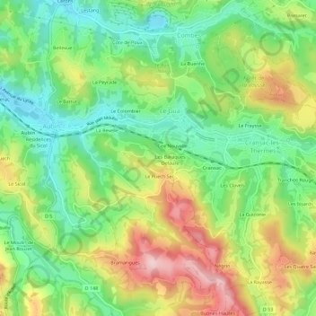 Topografische Karte Les Baraques Perrier, Höhe, Relief