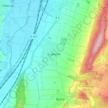 Topografische Karte Sudheim, Höhe, Relief
