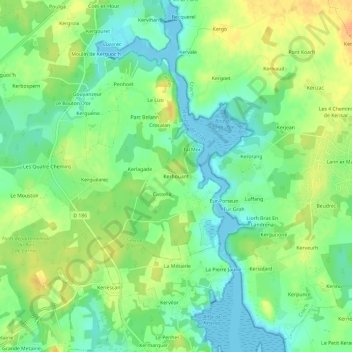 Topografische Karte Kerhouant, Höhe, Relief