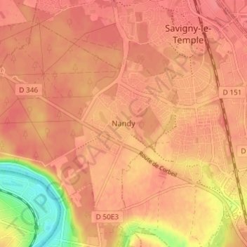 Topografische Karte Nandy, Höhe, Relief
