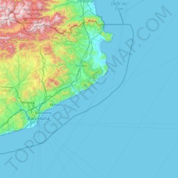 Topografische Karte Costa Brava, Höhe, Relief