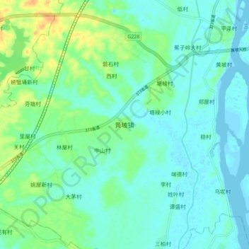 Topografische Karte 黄坡镇, Höhe, Relief