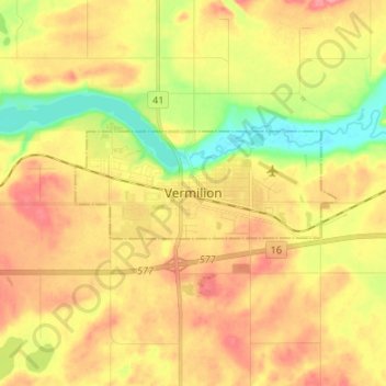 Topografische Karte Vermilion, Höhe, Relief