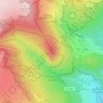Topografische Karte Gangolfsberg, Höhe, Relief