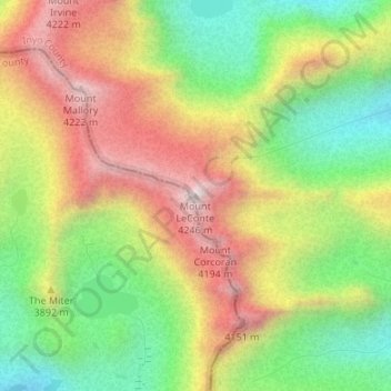 Topografische Karte Mount LeConte, Höhe, Relief