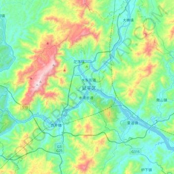Topografische Karte 南平市, Höhe, Relief