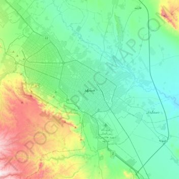 Topografische Karte Mashhad, Höhe, Relief
