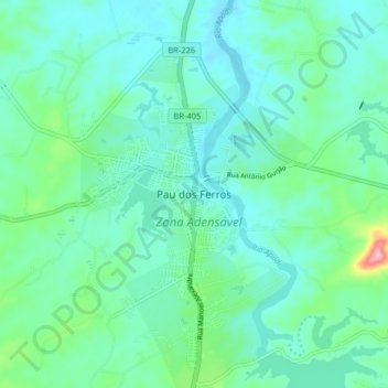 Topografische Karte Pau dos Ferros, Höhe, Relief