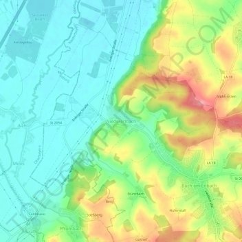 Topografische Karte Niedererlbach, Höhe, Relief