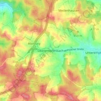 Topografische Karte Oberempfenbach, Höhe, Relief
