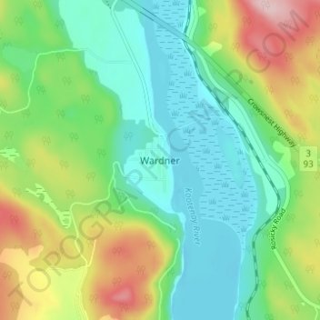 Topografische Karte Wardner, Höhe, Relief