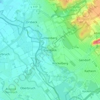 Topografische Karte Garsbeck, Höhe, Relief