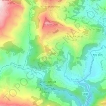 Topografische Karte Kharka, Höhe, Relief