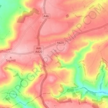 Topografische Karte Cold Ashton, Höhe, Relief