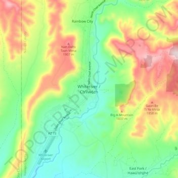 Topografische Karte Whiteriver, Höhe, Relief