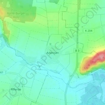 Topografische Karte Adensen, Höhe, Relief