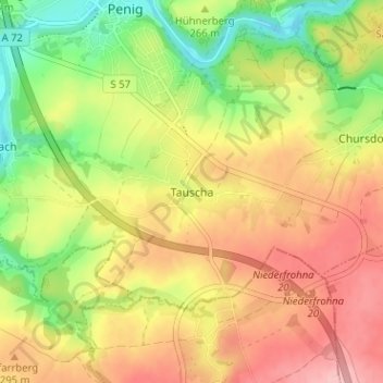 Topografische Karte Tauscha, Höhe, Relief