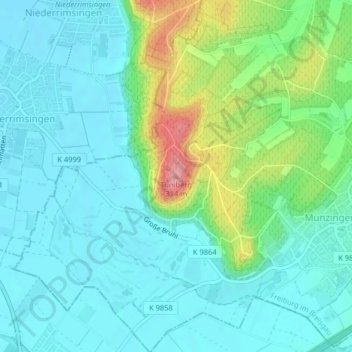 Topografische Karte Tuniberg, Höhe, Relief