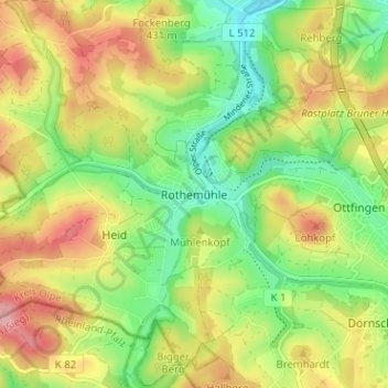 Topografische Karte Rothemühle, Höhe, Relief