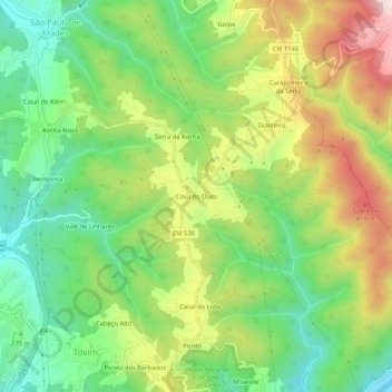 Topografische Karte Cova do Ouro, Höhe, Relief