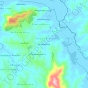 Topografische Karte Ambatolampy, Höhe, Relief