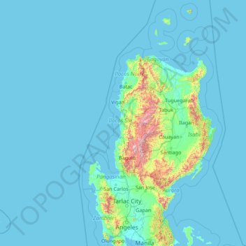 Topografische Karte Ilocos Sur, Höhe, Relief