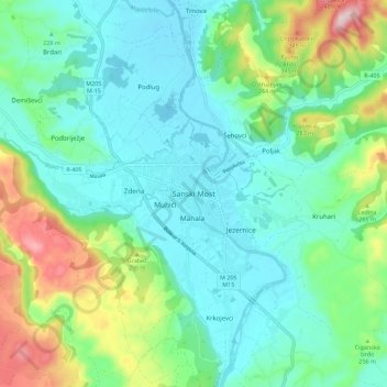 Topografische Karte Sanski Most, Höhe, Relief