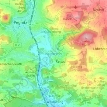 Topografische Karte Hainbronn, Höhe, Relief