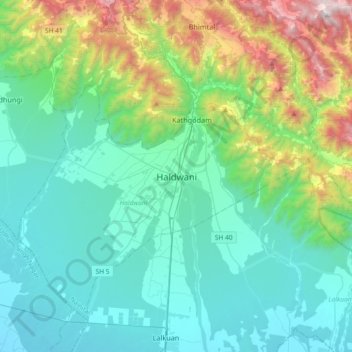 Topografische Karte Haldwani, Höhe, Relief