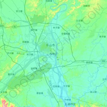 Topografische Karte Shizhong, Höhe, Relief
