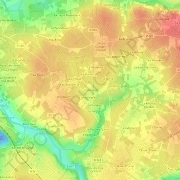 Topografische Karte Les Beillards, Höhe, Relief